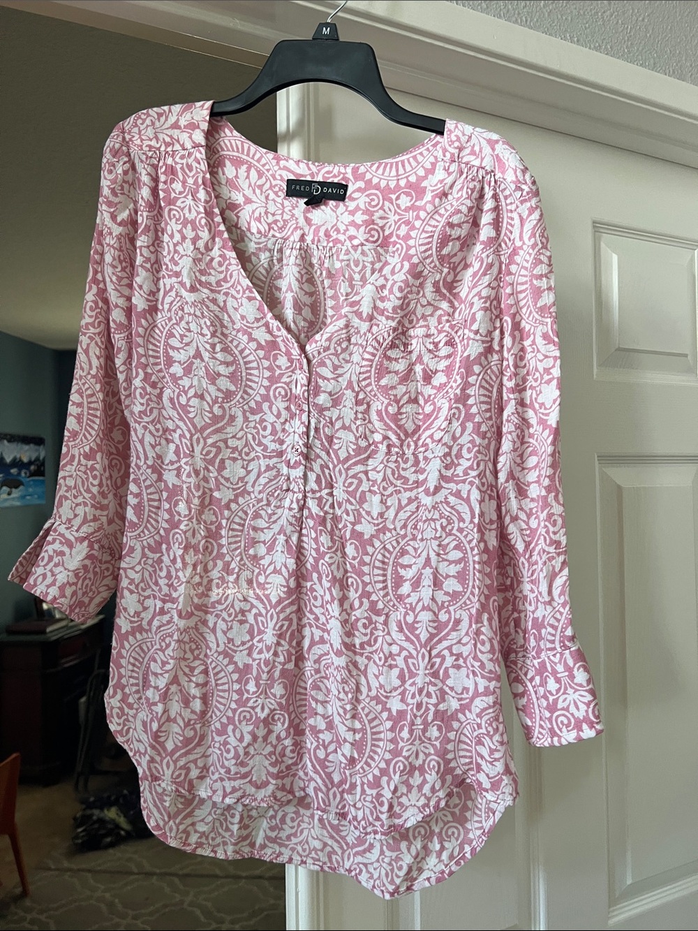 Fred David Pink & White Printed Tunic Blouse
